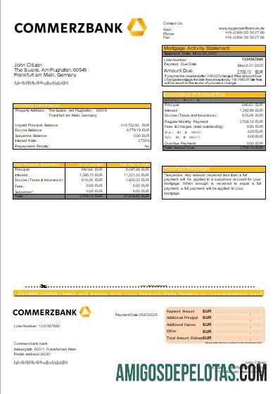 Declaração de hipoteca do banco Commerzbank da Alemanha Scr exemplo